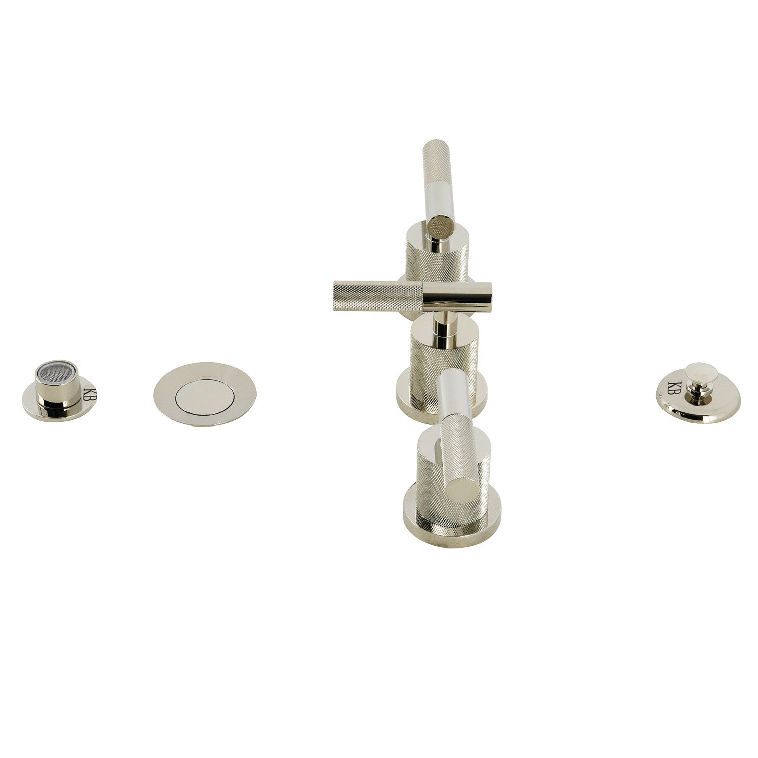 Kingston Sona KB6326KNL - Convergent Three-Handle Deck Mount Bidet Faucet with Knurled Handle and Brass Pop-Up, Polished Nickel — image 1